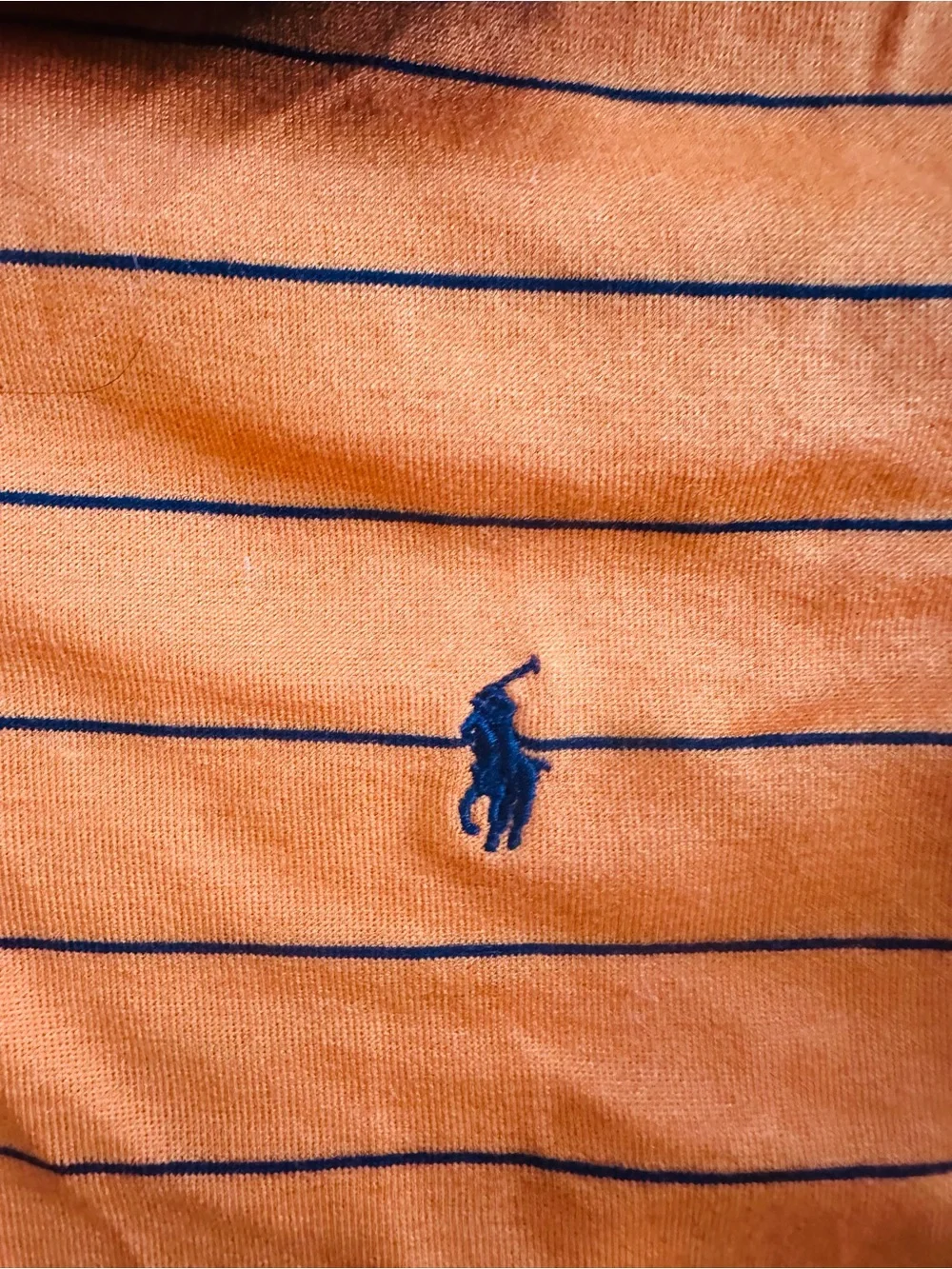 Ralph Lauren Orange Polo with Navy Collar and Thin Stripe